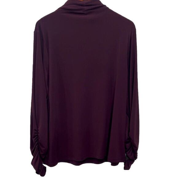 Susan Graver 1X Plum Purple Ruched Turtleneck Stretch Long Sleeve Liquid Knit - Picture 2 of 8